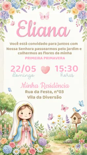Convite Jardim Nossa Senhora Menina Aniversário Editável