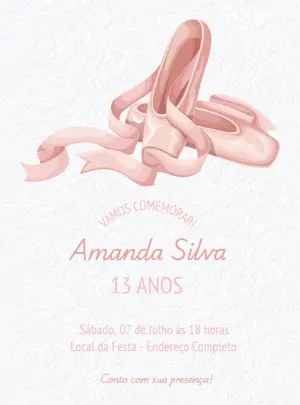 Convite Aniversário Bailarina com Sapatilhas para Editar Online