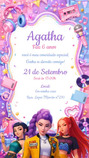 Invitation d'anniversaire KPop Demon Hunters – Statique – CollorGraph EDITOR