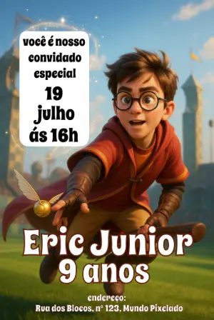 Convite de Aniversário Harry Potter para Editar Online