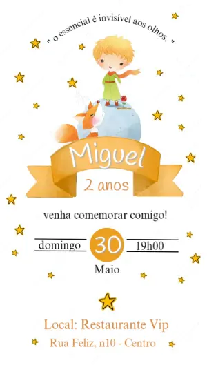 Convite de Aniversário Pequeno Príncipe Aquarela para Editar