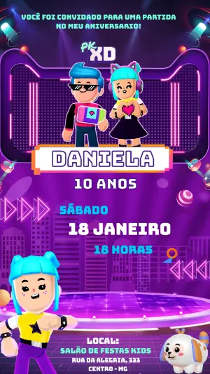 Convite de Aniversário PK XD Neon Gamer para Editar Online