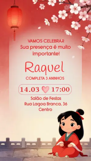 Convite Digital Aniversário Mulan Fofa para Editar