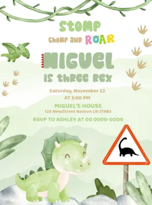 Cute Dinosaur Birthday Invitation Template Editable Online
