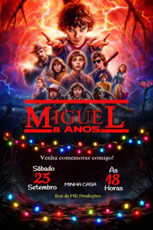 Convite Digital Stranger Things para Aniversário Editável