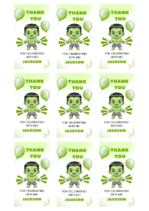 Cute Hulk Birthday Favor Tags Editable Template