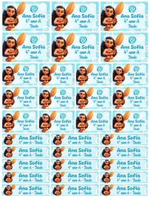 Etiqueta Escolar Moana: Modelo Digital para Personalizar