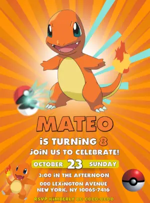 Charmander Pokémon Birthday Invitation to Edit Online