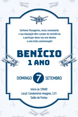 Convite Aniversário Aviador Vintage para Editar e Enviar