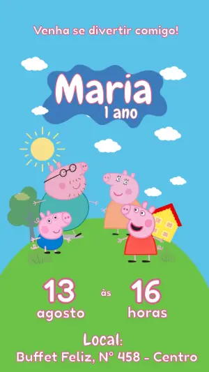 Convite de Aniversário Peppa Pig Infantil Modelo Editável