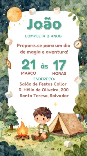 Convite de Aniversário Acampamento na Floresta para Editar