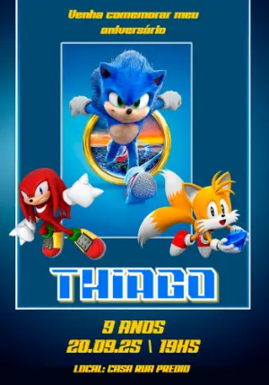 Convite de Aniversário Sonic e Amigos para Editar Online
