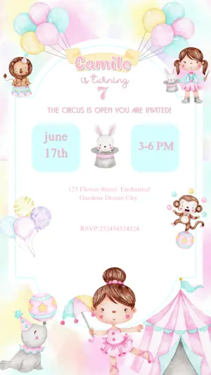Cute Circus Birthday Invitation | Editable Watercolor Template