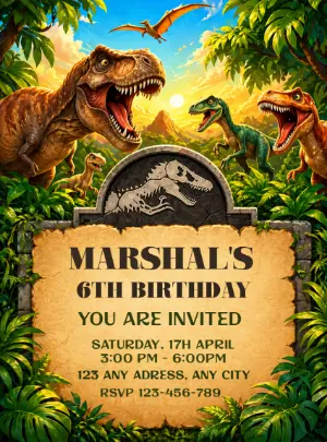 Dinosaur Adventure Birthday Invitation - Editable Template
