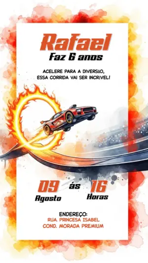 Convite de Aniversário Carros de Corrida para Editar Online