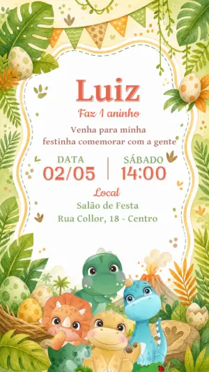 Invitación de cumpleaños Dinosaurio – Estático – CollorGraph EDITOR