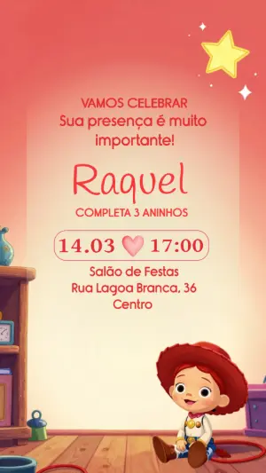 Convite de Aniversário Infantil Boneca Cowgirl para Editar