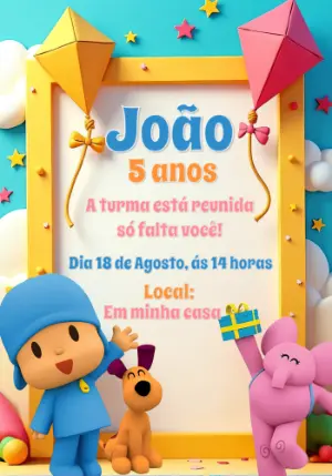Convite Aniversário Pocoyo com a Turma para Editar Online