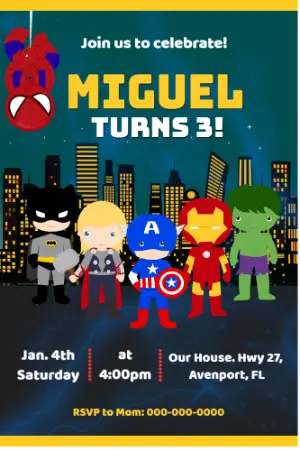 Editable Superhero Birthday Party Invitation Template