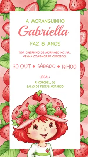 Convite de Aniversário Moranguinho para Editar Online