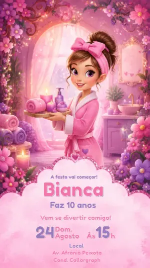 Convite de Aniversário Spa Day Rosa
