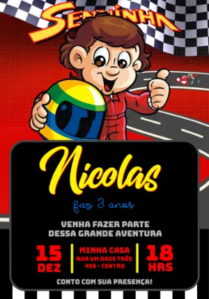 Convite de Aniversário Senninha Corrida para Editar
