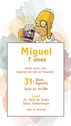 Convite Aniversário Os Simpsons Homer para Editar Online