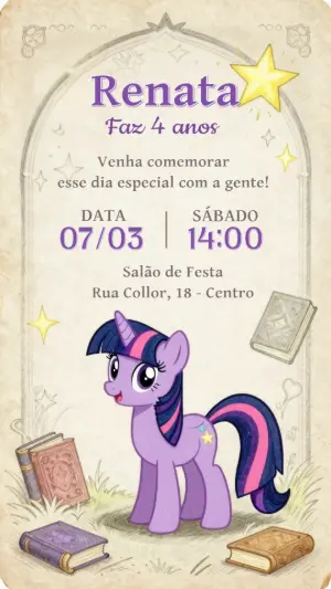 Convite de Aniversário My Little Pony Twilight Sparkle Editável