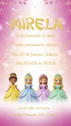Invitación de cumpleaños Princesas – Estático – CollorGraph Convites