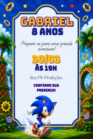 Convite de Aniversário Sonic: Modelo Digital Editável