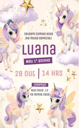 Convite de Aniversário Unicórnio Mágico para Editar Online