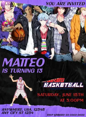 Kuroko's Basketball Anime Birthday Invitation Template to Edit