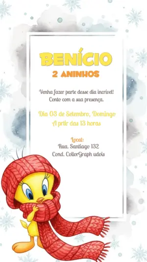 Convite de Aniversário Piu-Piu Baby Editável Online