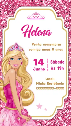 Convite de Aniversário Barbie Princesa para Editar Online