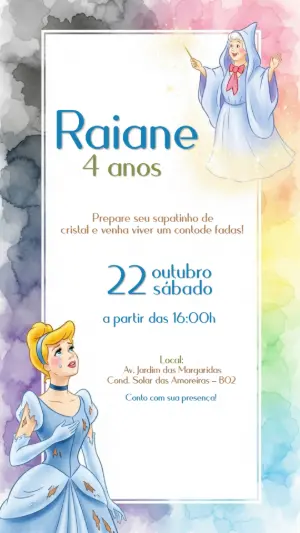 Convite Aniversário Cinderela para Editar Online