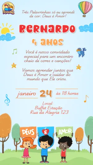 Convite de Aniversário 3 Palavrinhas Colorido para Editar