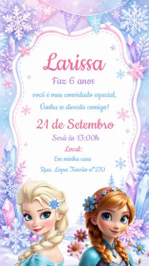 Convite de Aniversário Frozen Inverno Mágico Editável