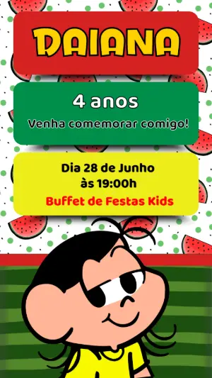 Convite de Aniversário Magali Turma da Mônica para Editar