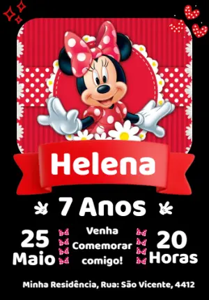 Convite de Aniversário Minnie Vermelha para Editar Online