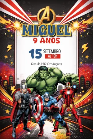 Convite de Aniversário Vingadores Super-Heróis para Editar