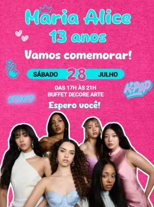 Convite de Aniversário K-pop Estilo Girl Group para Editar