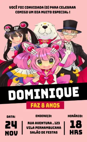 Convite de Aniversário Spy x Family com Personagens para Editar