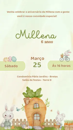 Convite de Aniversário Coelhinhos da Páscoa para Editar