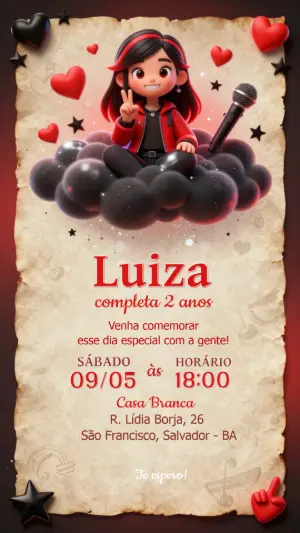 Convite de Aniversário Cantora Pop Star 3D para Editar