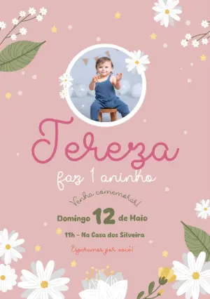 Convite Aniversário Margaridas com Foto para Editar Online