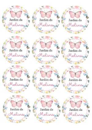 Adesivo Redondo Jardim das Borboletas para Editar Online