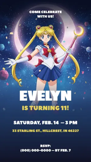 Sailor Moon Birthday Invitation | Editable Anime Party Template