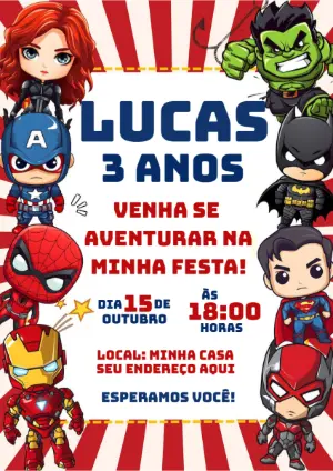 Convite Aniversário Super-Heróis Baby para Editar Online