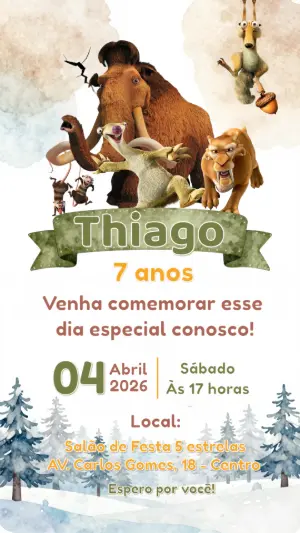 Convite de Aniversário A Era do Gelo Editável