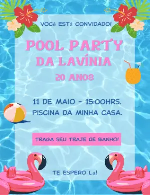 Convite Aniversário Pool Party Flamingo para Editar Online
